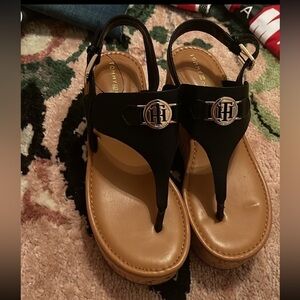 Tommy Hilfiger Black and Tan Wedge Sandals